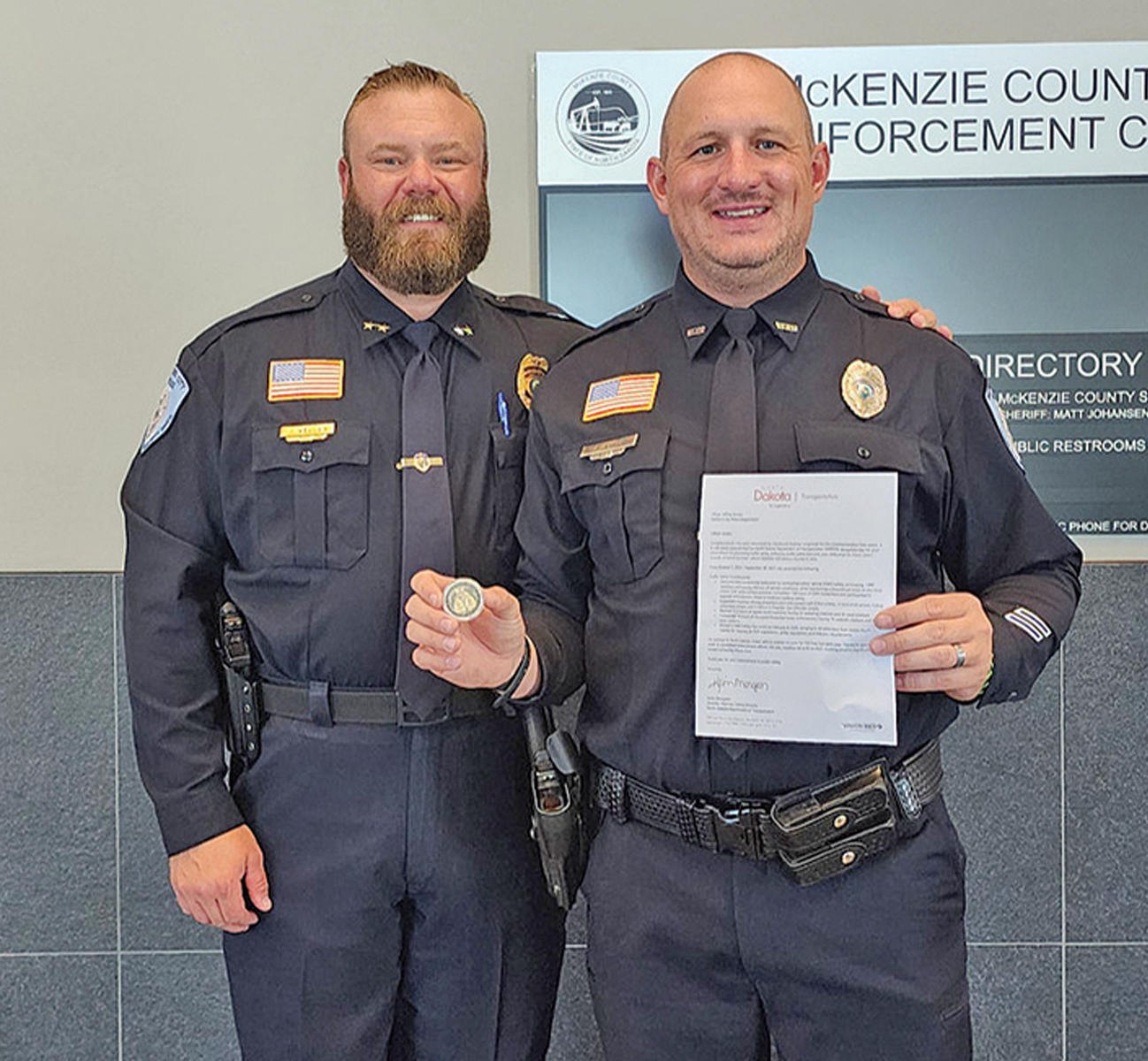 Two Watford City Police Officers Honored by North Dakota DOT for Traffic Safety Efforts